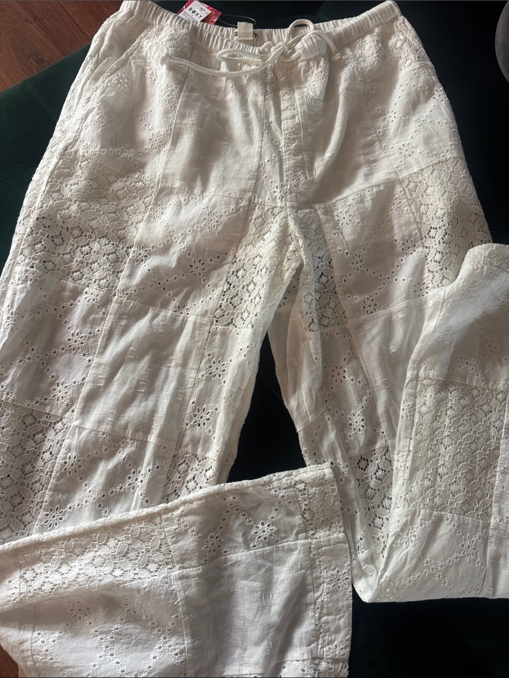 Roxy White Eyelet Wide-Leg Pants